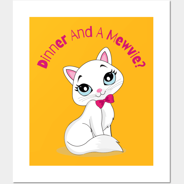 Flirty Cat, Dinner And A Mewvie Wall Art by LetsGetInspired